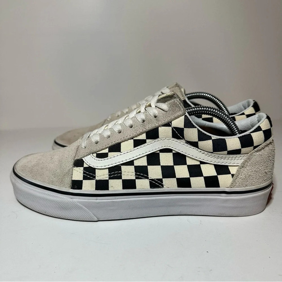 VANS Old Skool Checkerboard White Black Shoes Womens size 8 Suede (199 Box 24) - Picture 2 of 9